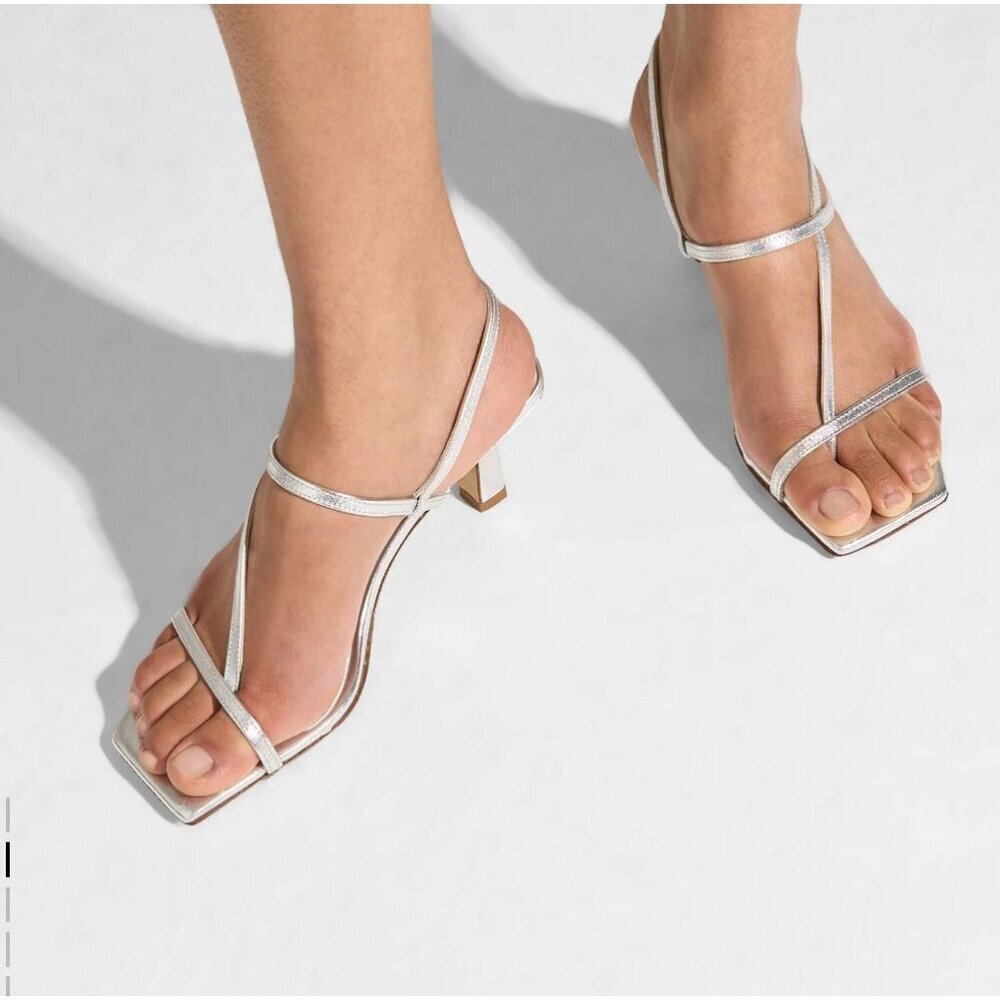 Aeyde Elise Leather Toe Post Sandals Silver Heel Size EU 37
